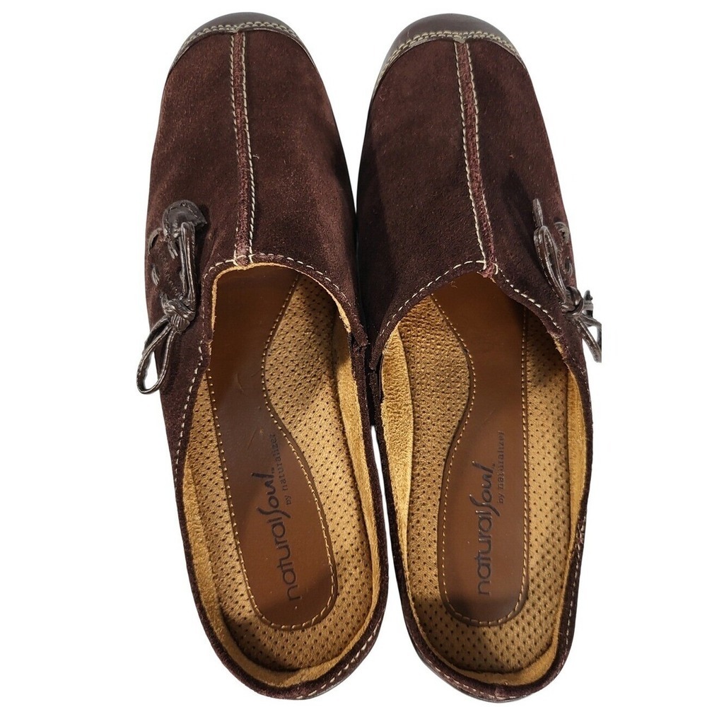 Natural Soul Mules Clogs Suede Leather Comfort Slip On Shoes Brown